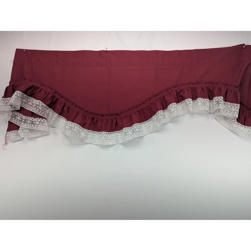 Bacova Floral Patchwork Shower Curtain Burgundy Ruffle Lace 68x68 Cotton USA